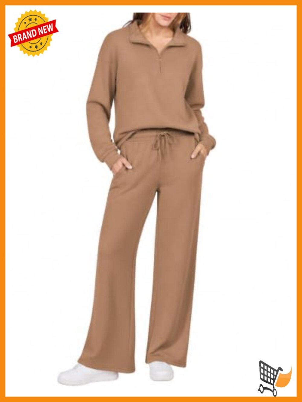 Womens Half Zip Lounge Set Wide Leg Pants 2 Piece